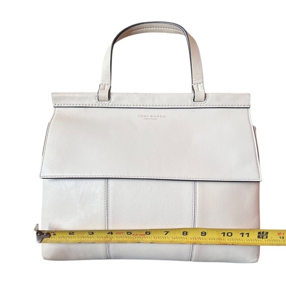 Tory Burch Block T Leather Satchel Ivory Bag Crossbody Strap - Picture 13 of 16